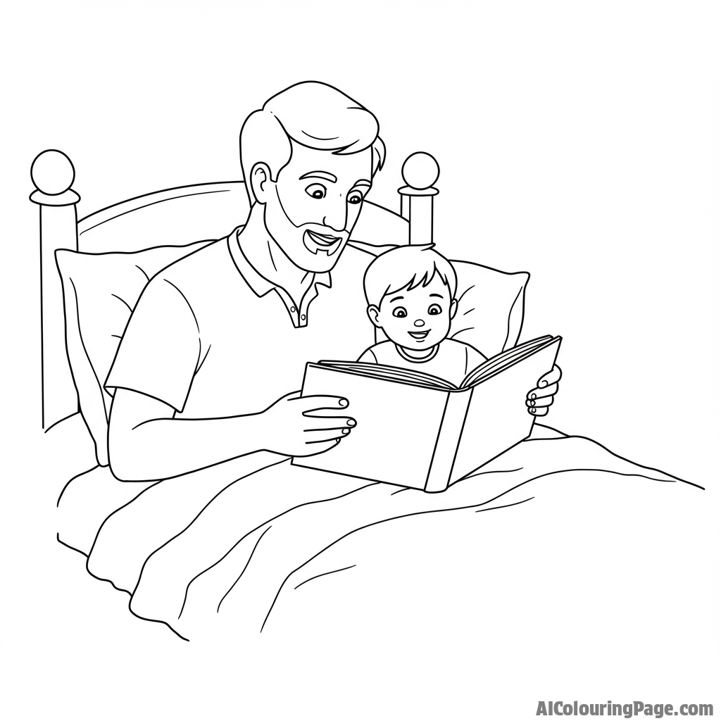 Father reading a bedtime story to their child.