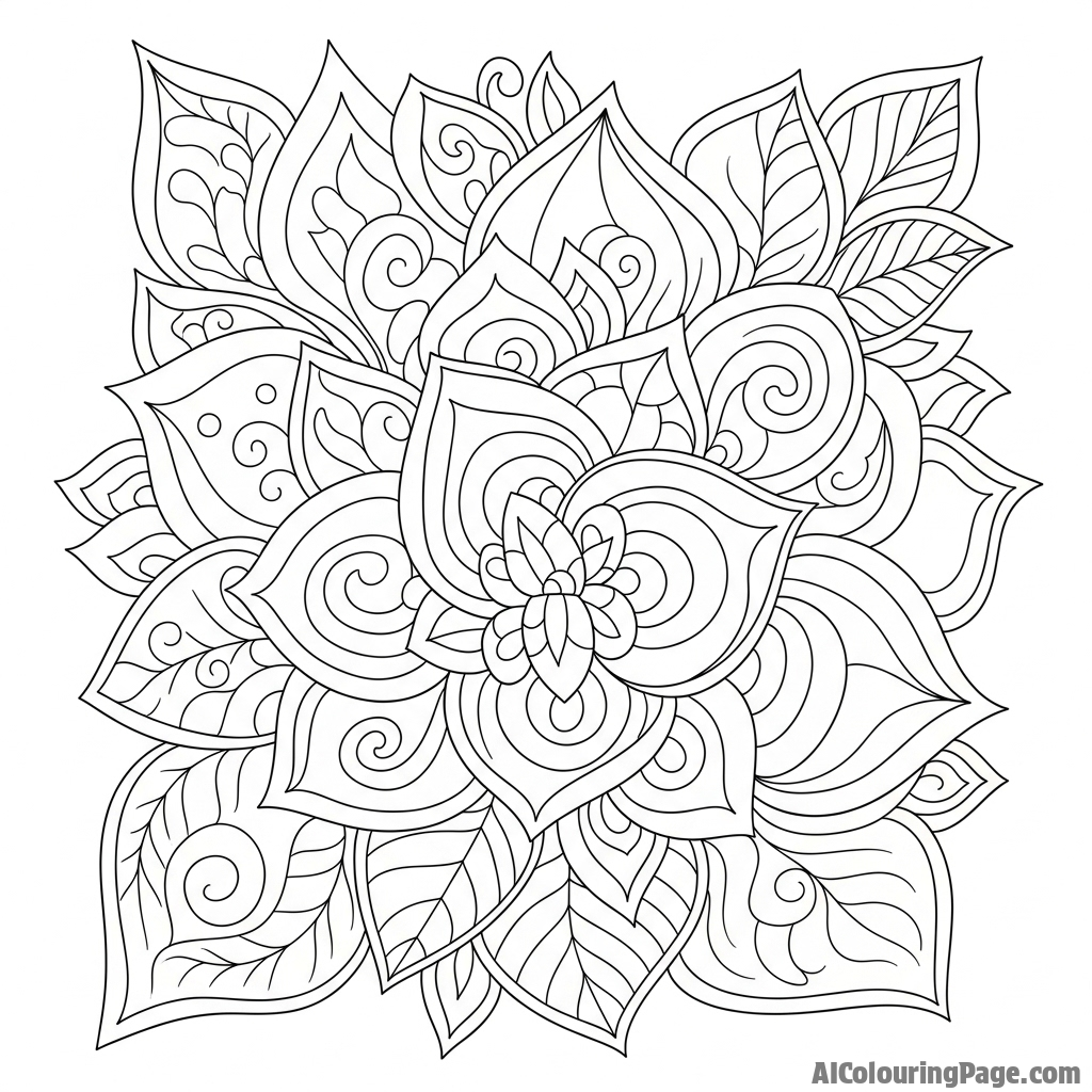 Abstract composition using shapes inspired by petals and leaves.