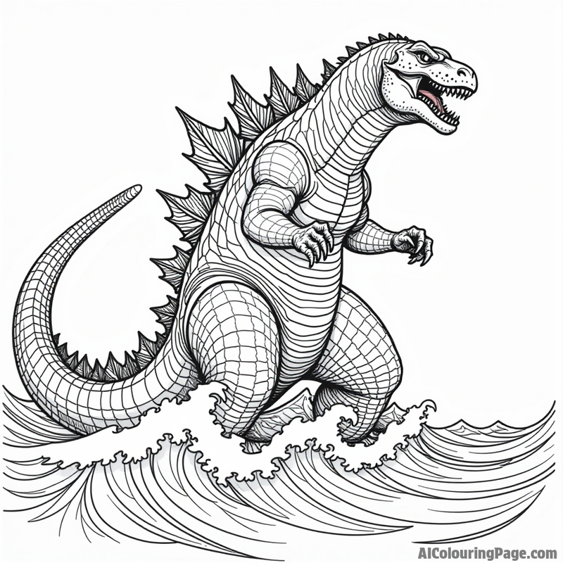 Godzilla emerging from ocean waves