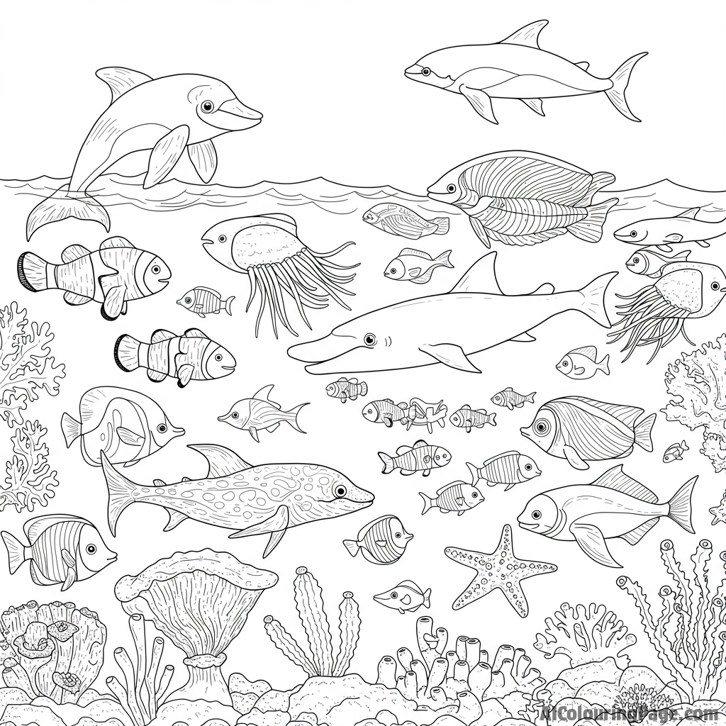 Ocean teeming with diverse marine life, a healthy ecosystem.
