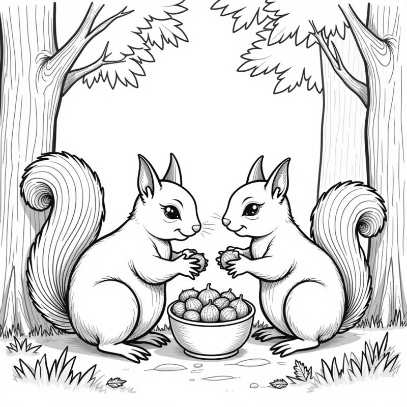 Squirrels and nuts coloring