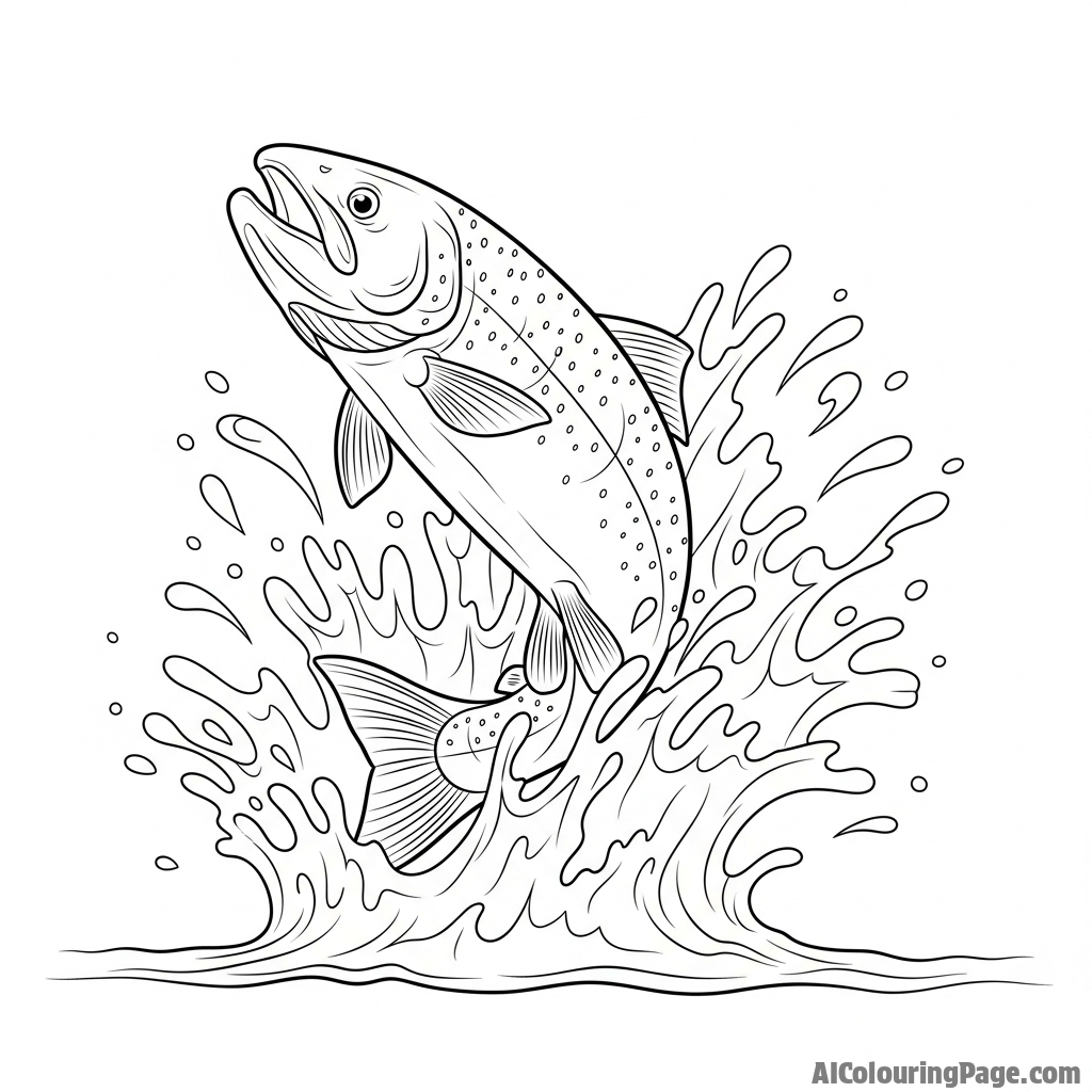 A fish breaking through the water’s surface, creating a dynamic splash.