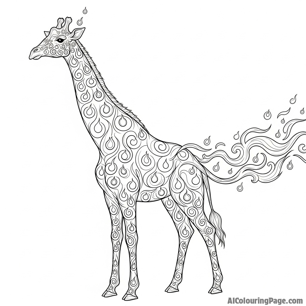 A giraffe made entirely of swirling smoke and glowing embers.