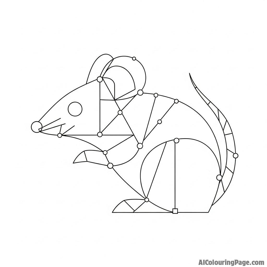 An abstract representation of a mouse, created with intersecting geometric shapes and lines.