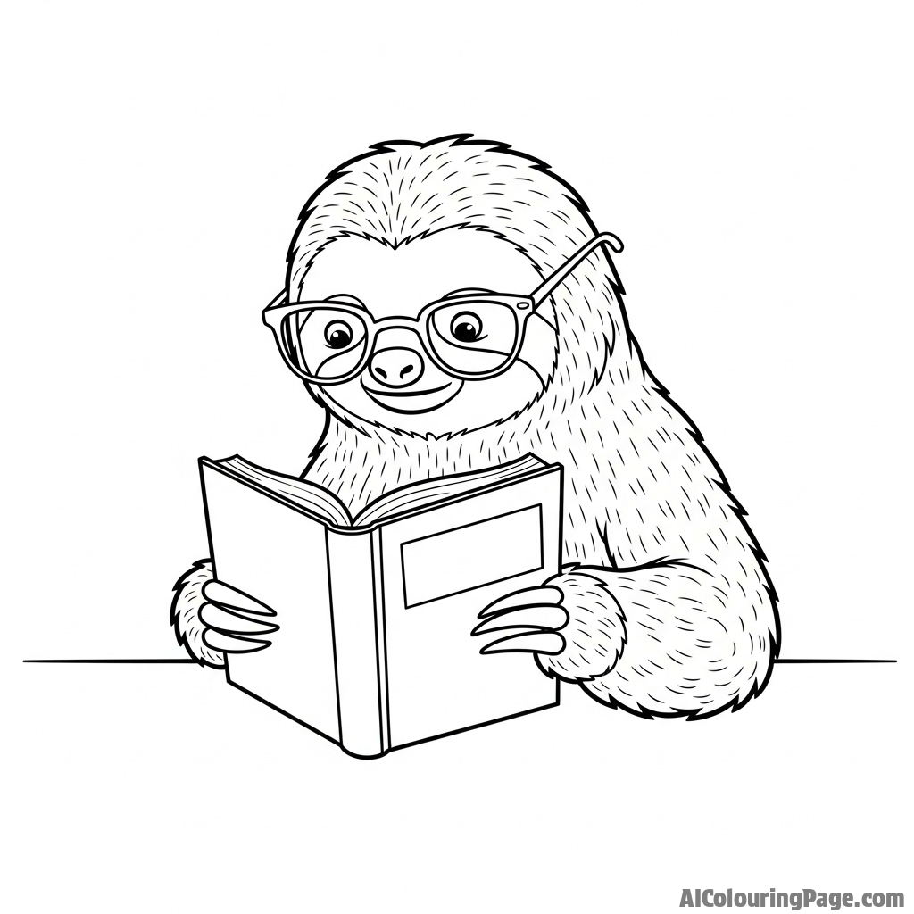 A sloth wearing spectacles, looking very studious.