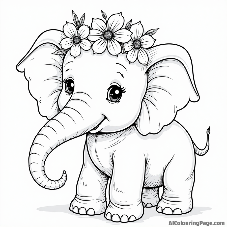 Elephant with a flower crown