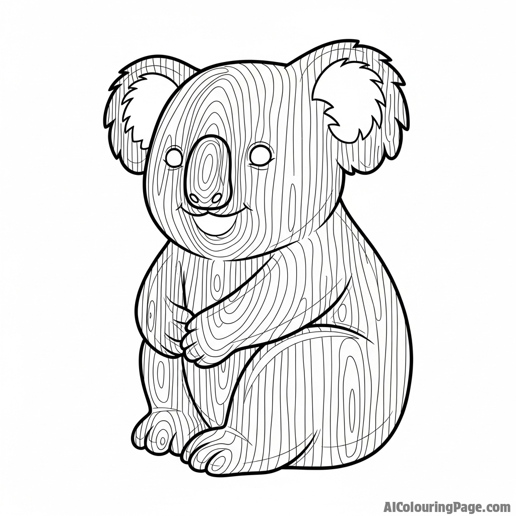 A koala sculpture carved from a single piece of polished, grained wood.