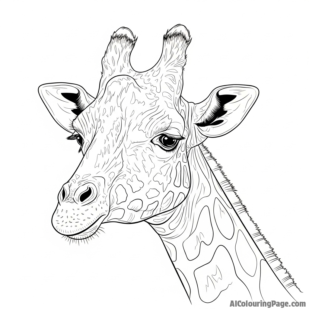 A classical oil painting capturing the gentle, soulful expression of a giraffe.