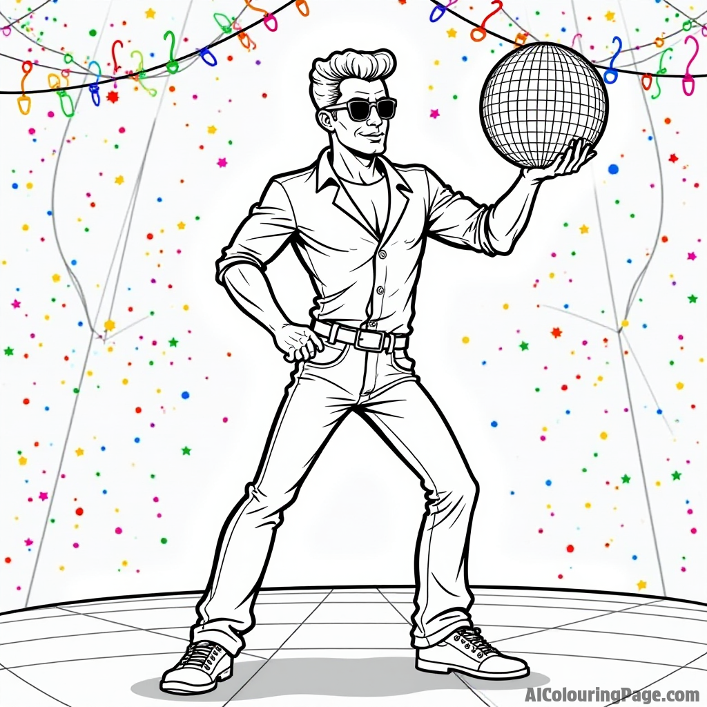 Johnny Bravo dancing at a disco with colorful lights and a big disco ball