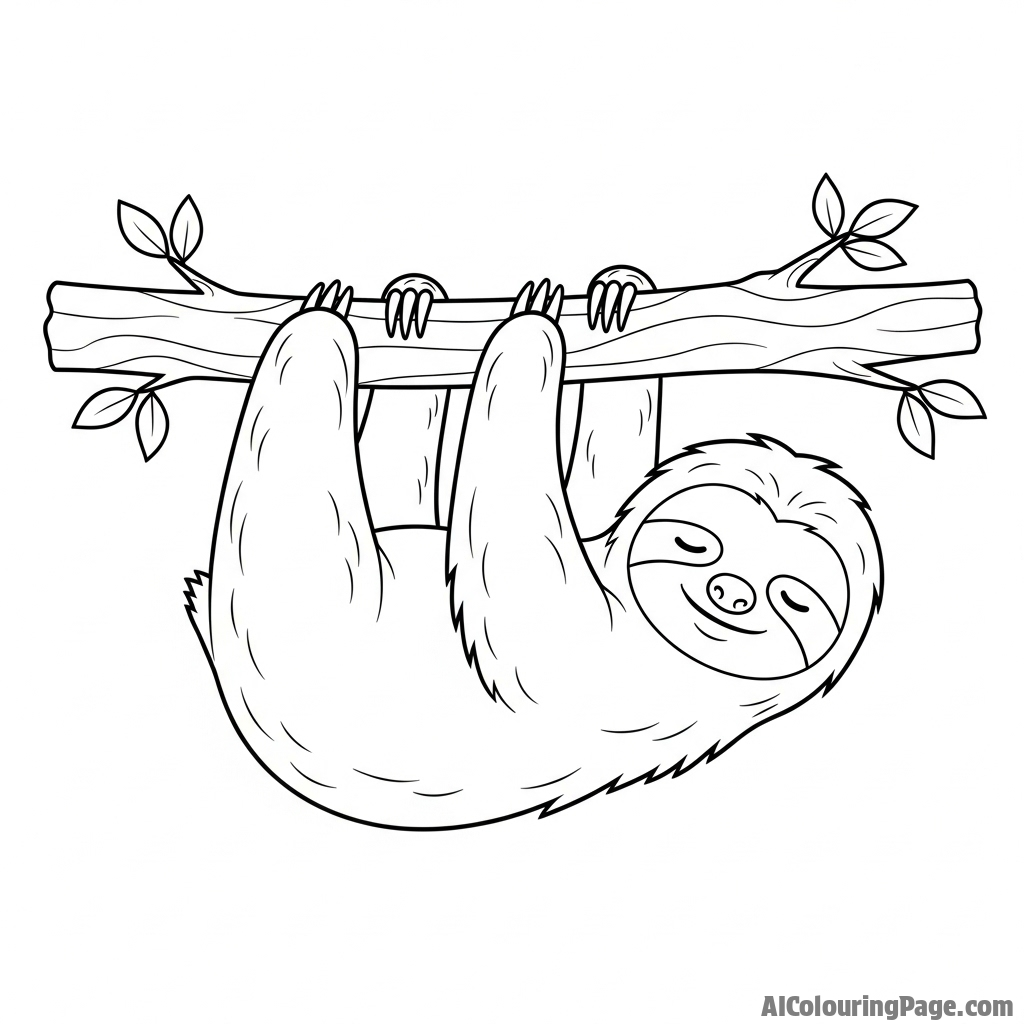 A sloth hanging upside down from a branch, moving in extreme slow motion
