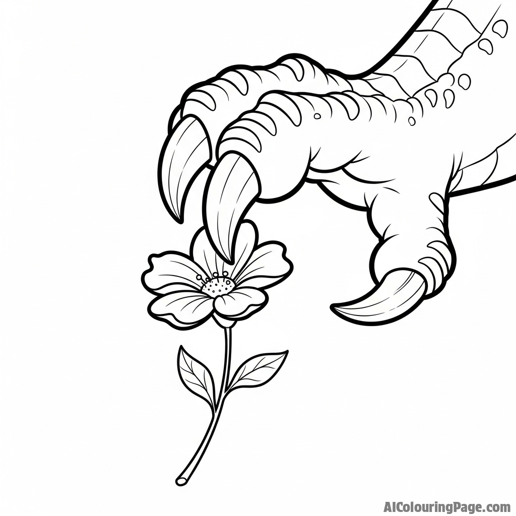 A dragon's massive talon gently touching a single, delicate flower.