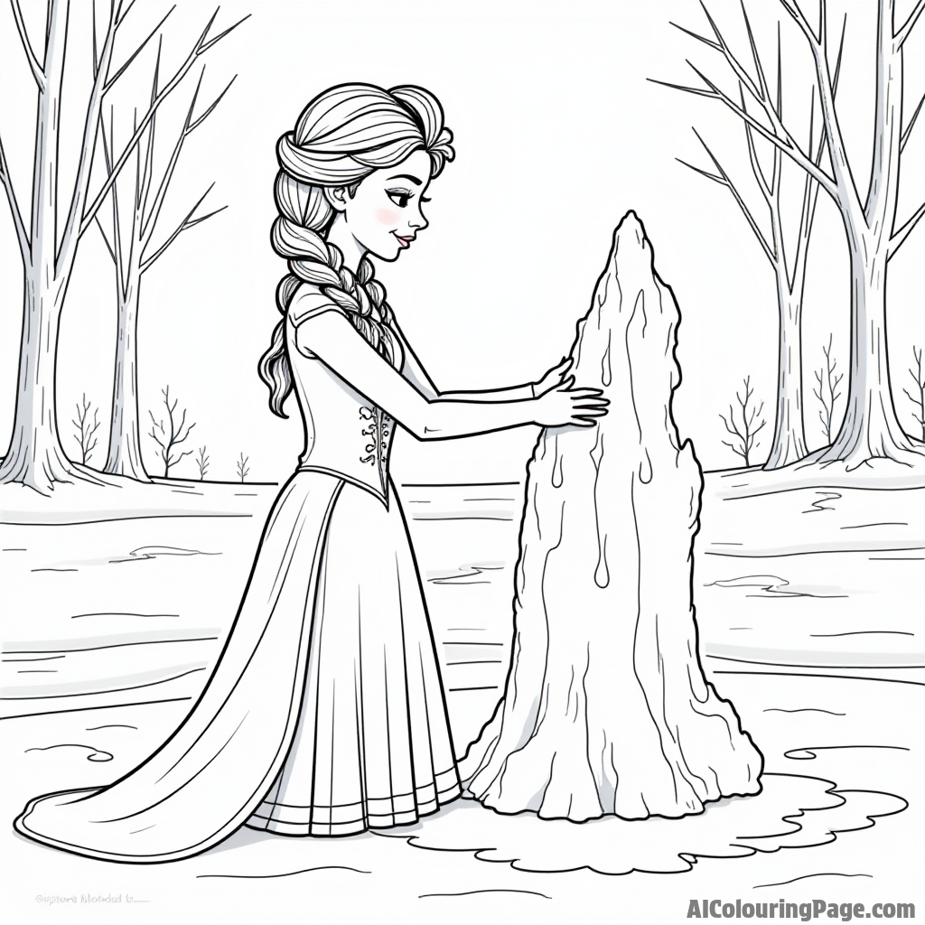 Elsa creating ice sculptures with her hands in a park