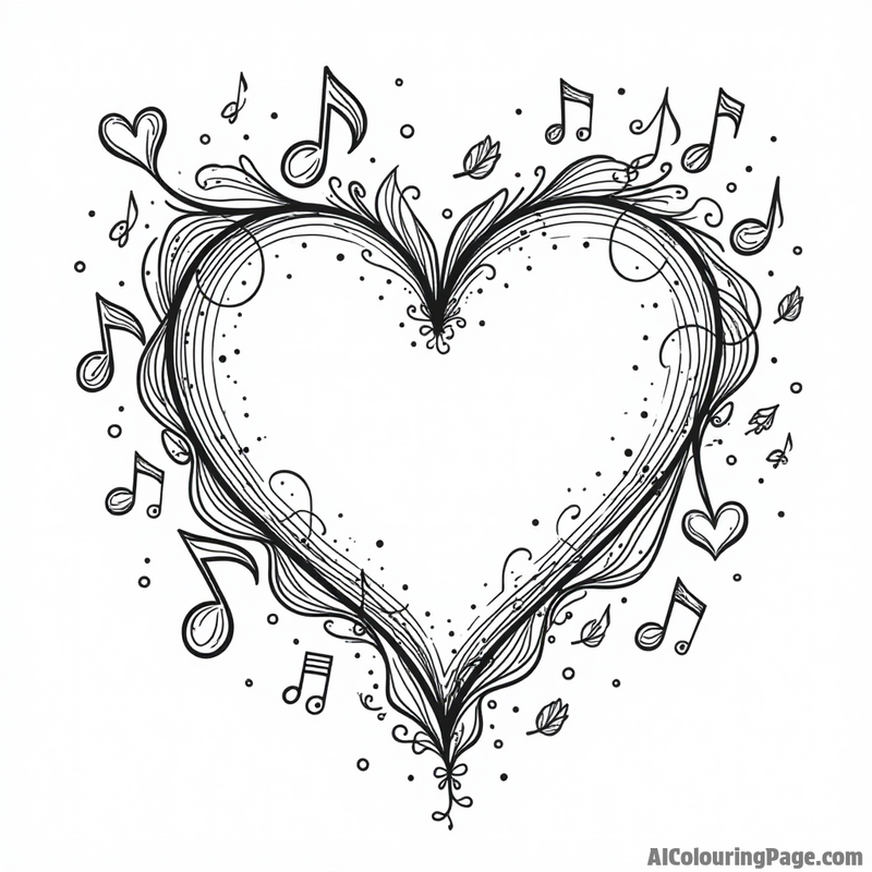 Heart surrounded by musical notes