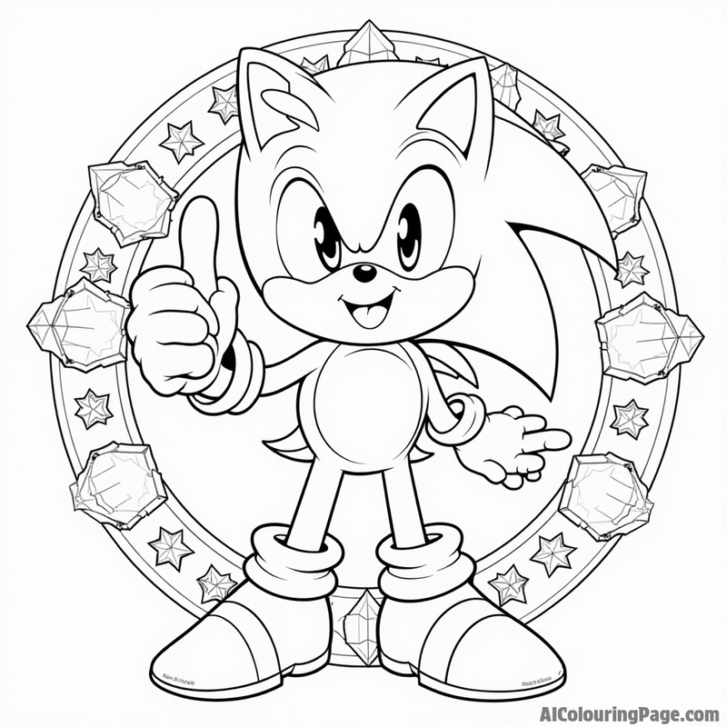 Sonic celebrating with the Chaos Emeralds