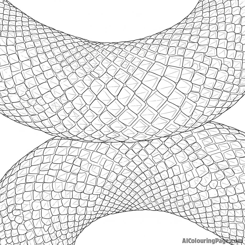 The geometric, repeating pattern of a snake’s scales, viewed from directly above.