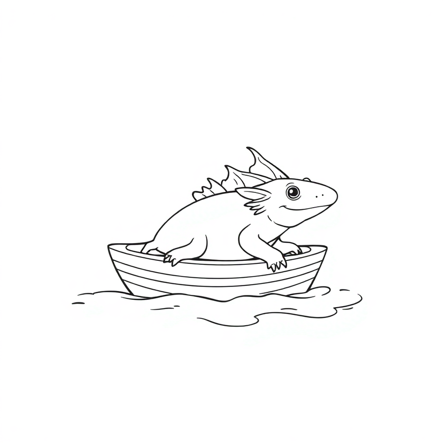 Axolotl riding a tiny boat