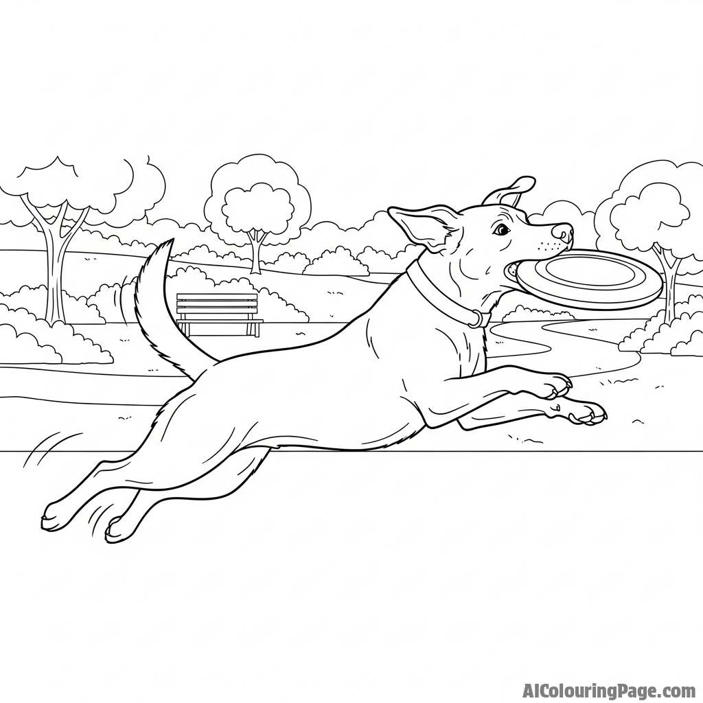 A joyful dog catching a frisbee in mid-air at the park.