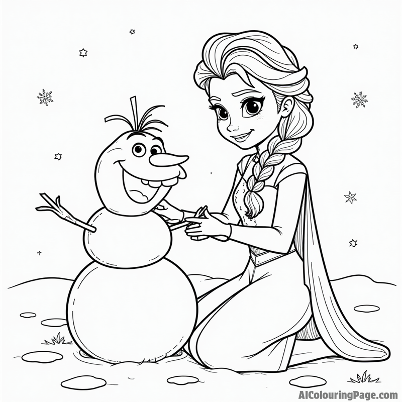 Elsa making a snowman