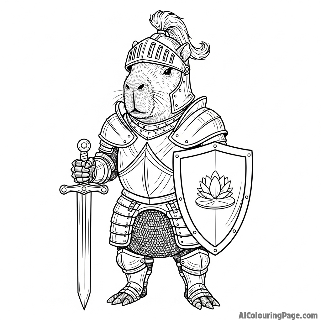 A capybara knight in armor, looking stoic.