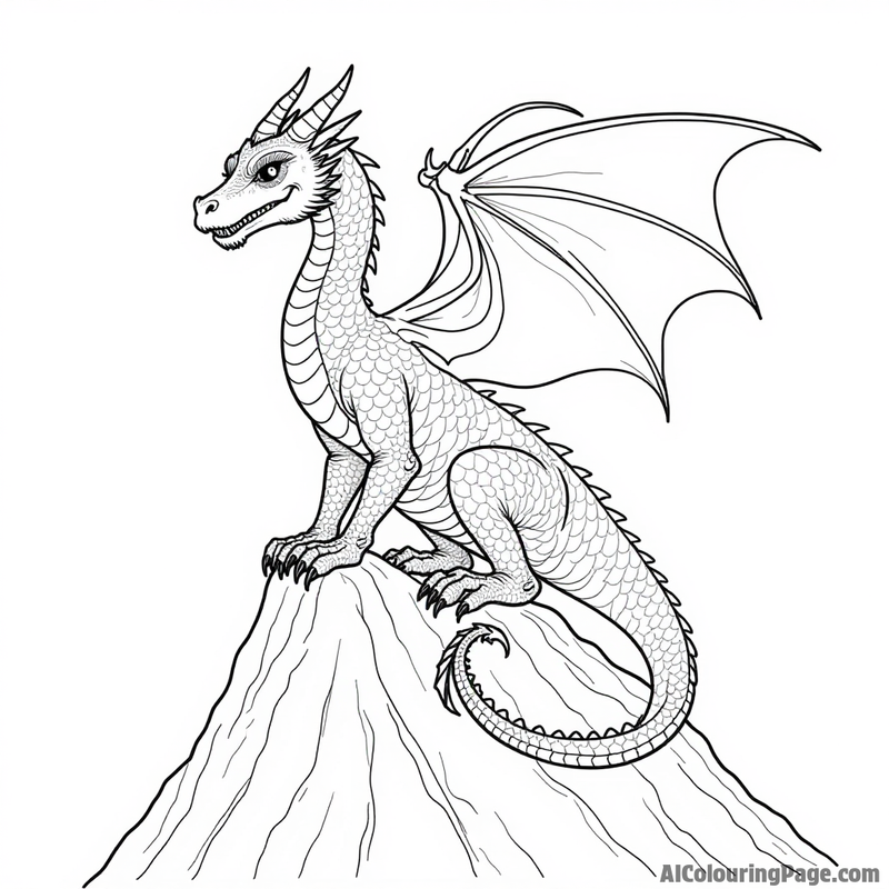 Dragon with glowing scales, perched on a mountain