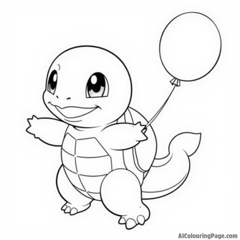 Squirtle flying with a balloon