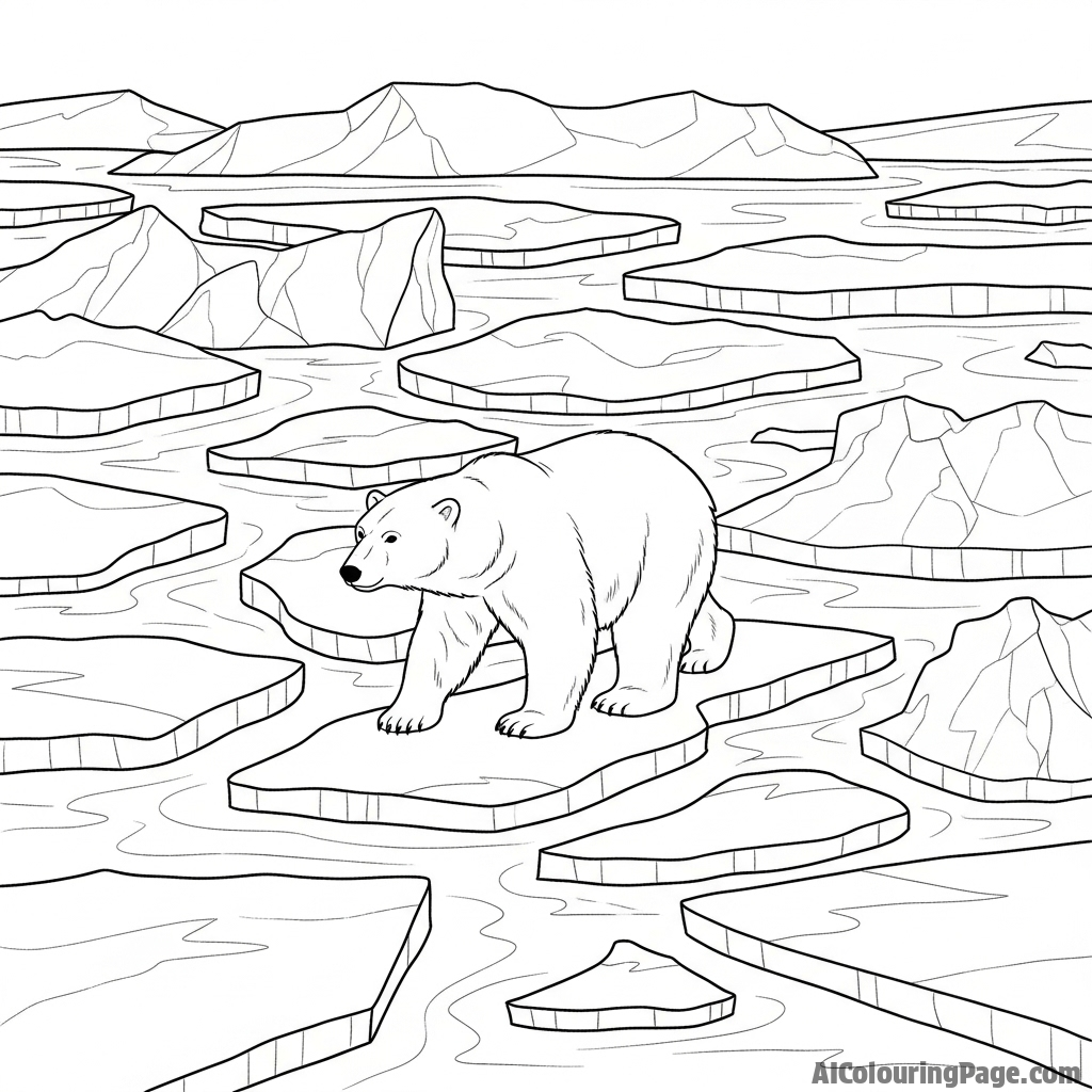 A polar bear navigating a treacherous labyrinth of shifting ice floes.
