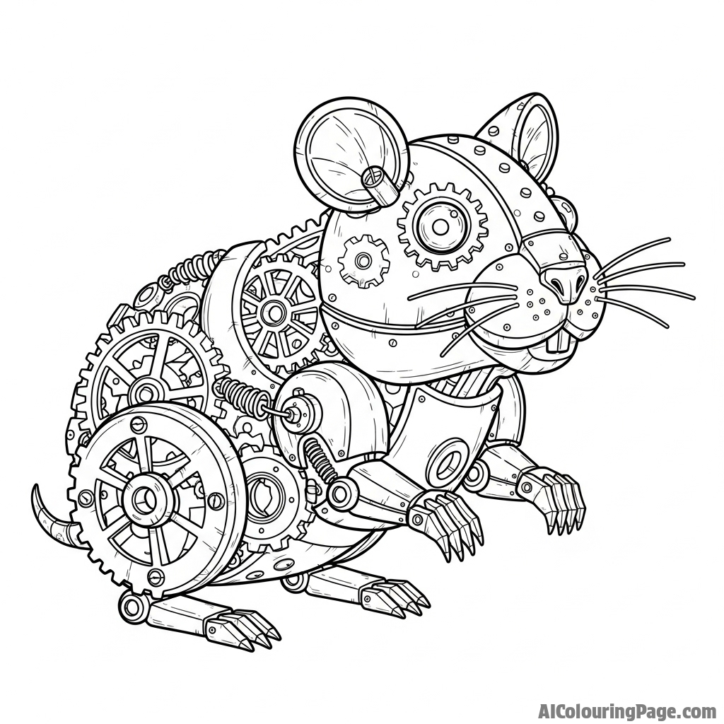 A hamster constructed from mechanical parts and cogs
