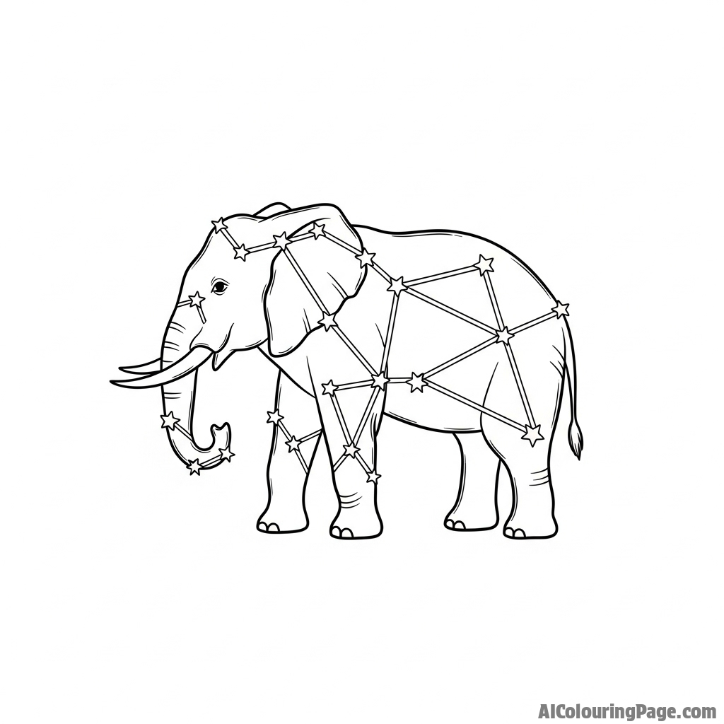 An elephant-shaped constellation shining brightly in the night sky.