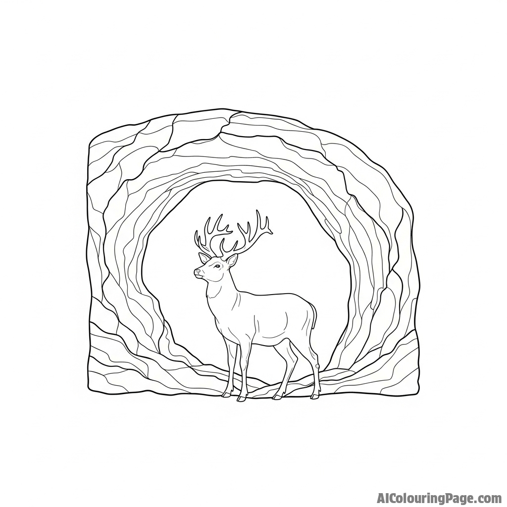 A deer's silhouette framed by the arch of a natural rock formation.