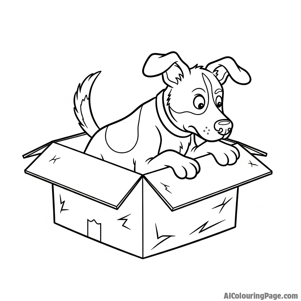 A dog trying to fit into a box that is too small for it.