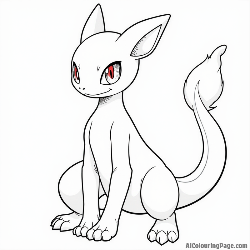 Mewtwo with its eyes glowing red