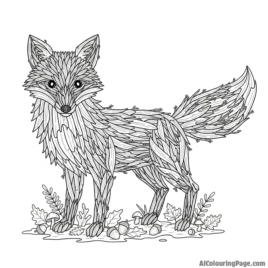 A fox made entirely of woven twigs and forest debris, a woodland guardian.