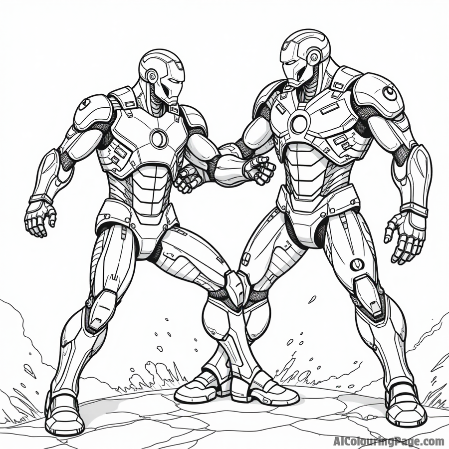 Iron Man battling Ultron robots