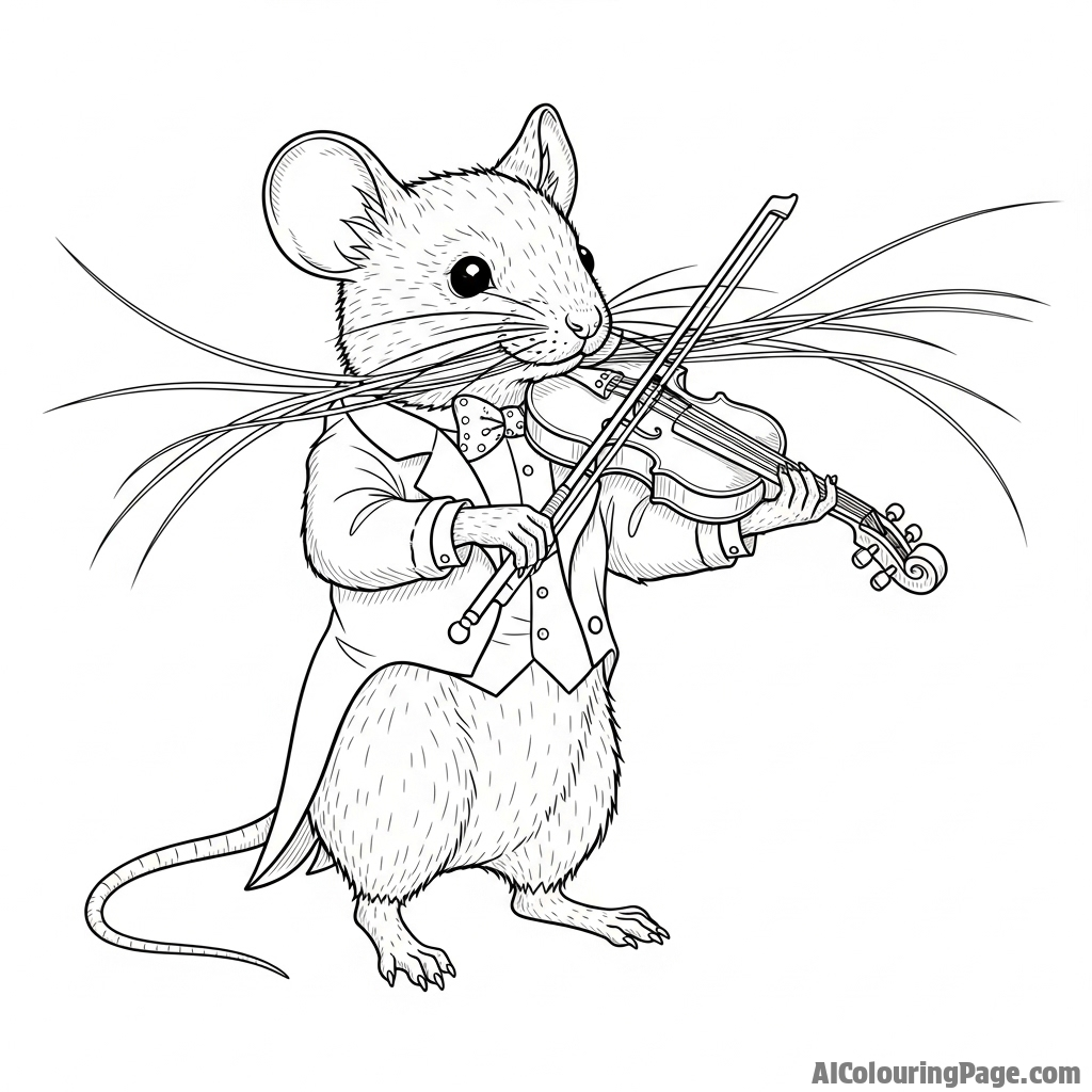 A mouse musician playing a violin made from a matchstick and fine strands of hair.