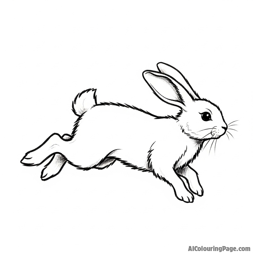A charcoal sketch of a bunny mid-hop, capturing the energetic motion.