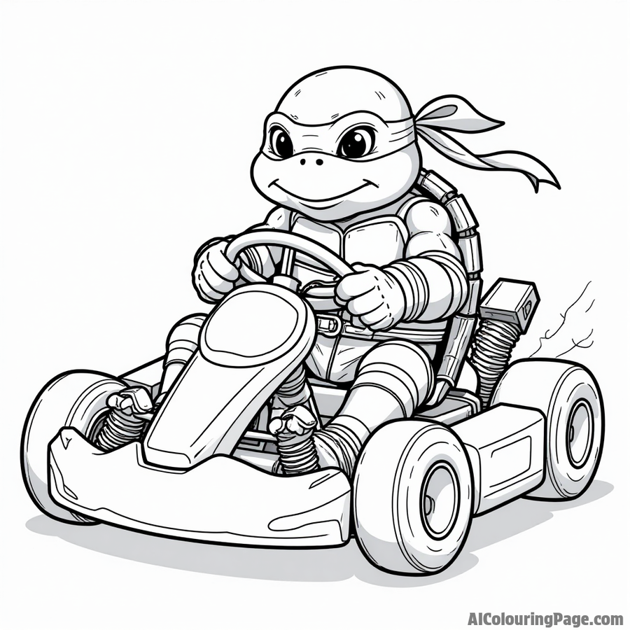 Ninja Turtle racing a go-kart