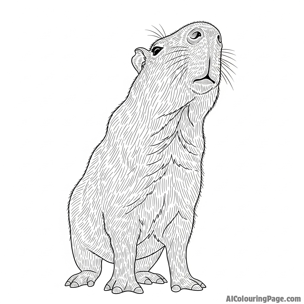 A low-angle shot of a capybara, making it look monumental.