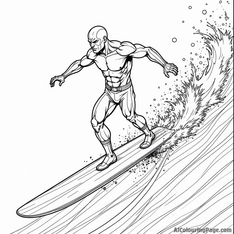 Silver Surfer surfing on a cosmic wave