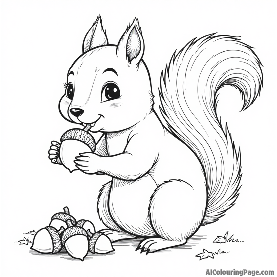 A curious squirrel collecting acorns