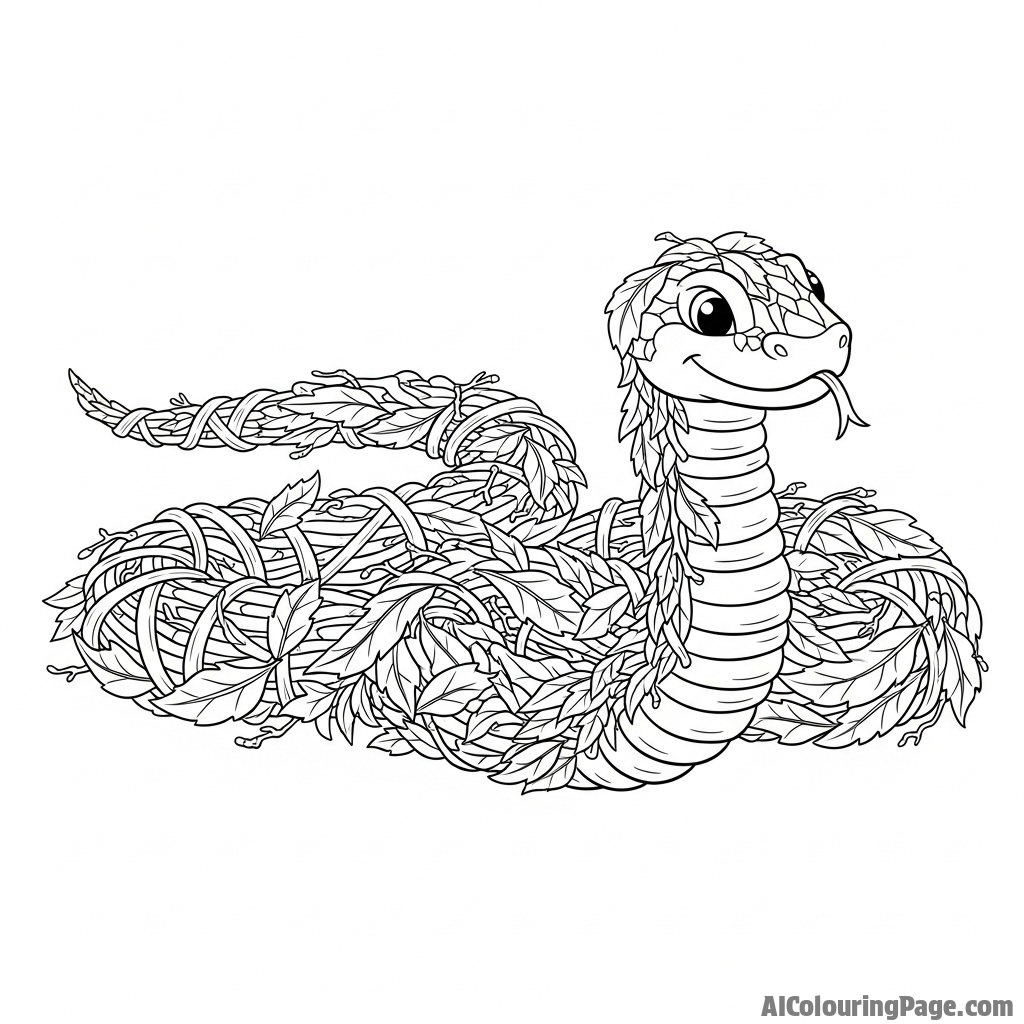 A snake constructed from woven twigs and dried leaves, a creature born of the forest floor.