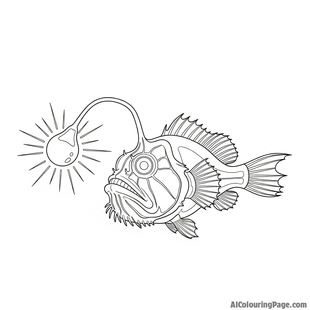 A lone anglerfish illuminating the deep, dark ocean with its bioluminescent lure.