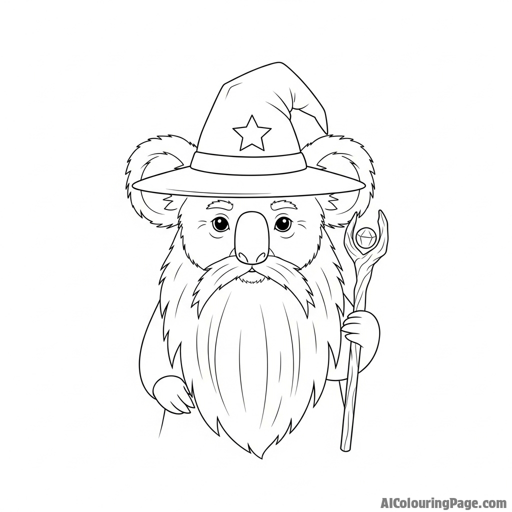 A koala reimagined as a wise old wizard with a long, flowing beard.