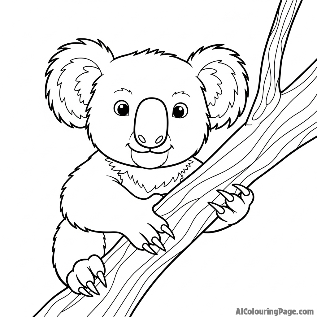 A koala gripping a tree branch with its sharp, curved claws.