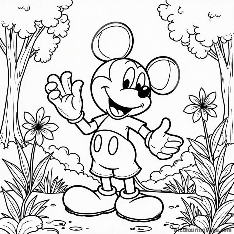 Mickey Mouse in a garden