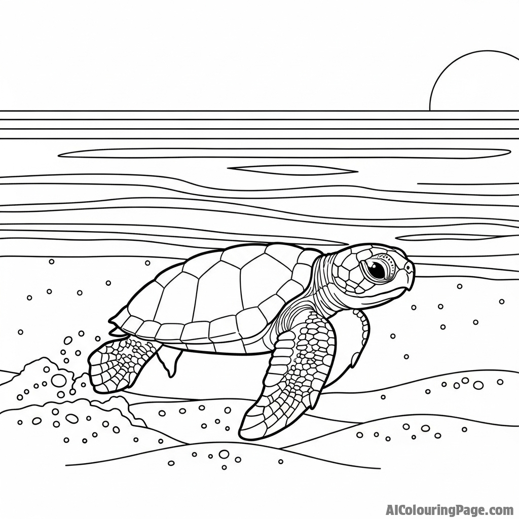 A baby turtle's first journey from its sandy nest to the sea.