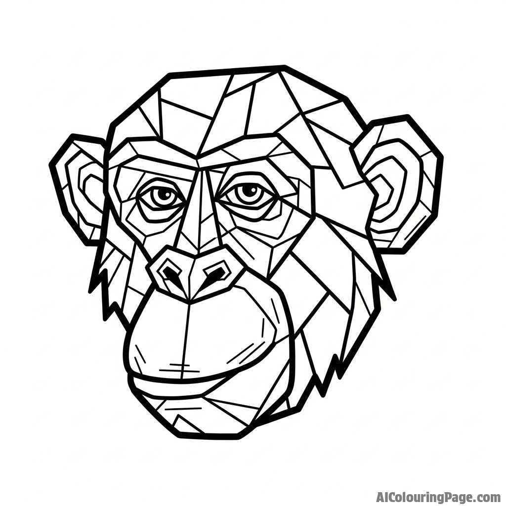 A Cubist interpretation of a monkey's face, with fragmented geometric shapes.