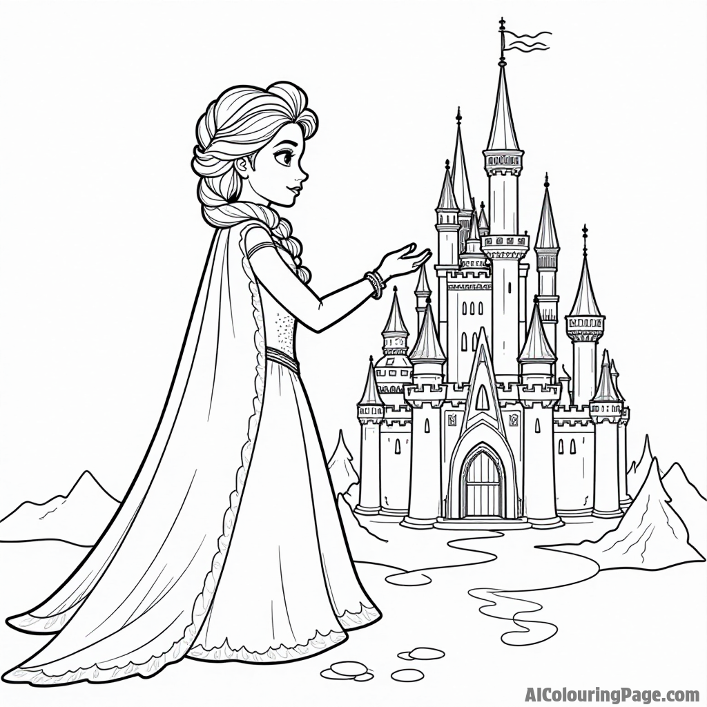 Elsa creating a beautiful ice castle with her magical powers