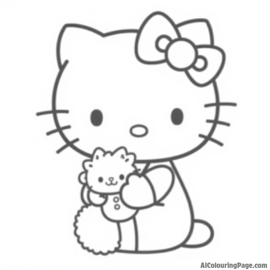 Hello Kitty playing with a doll