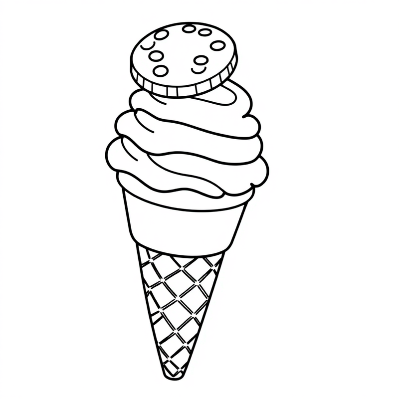 An ice cream cone with a cookie on top