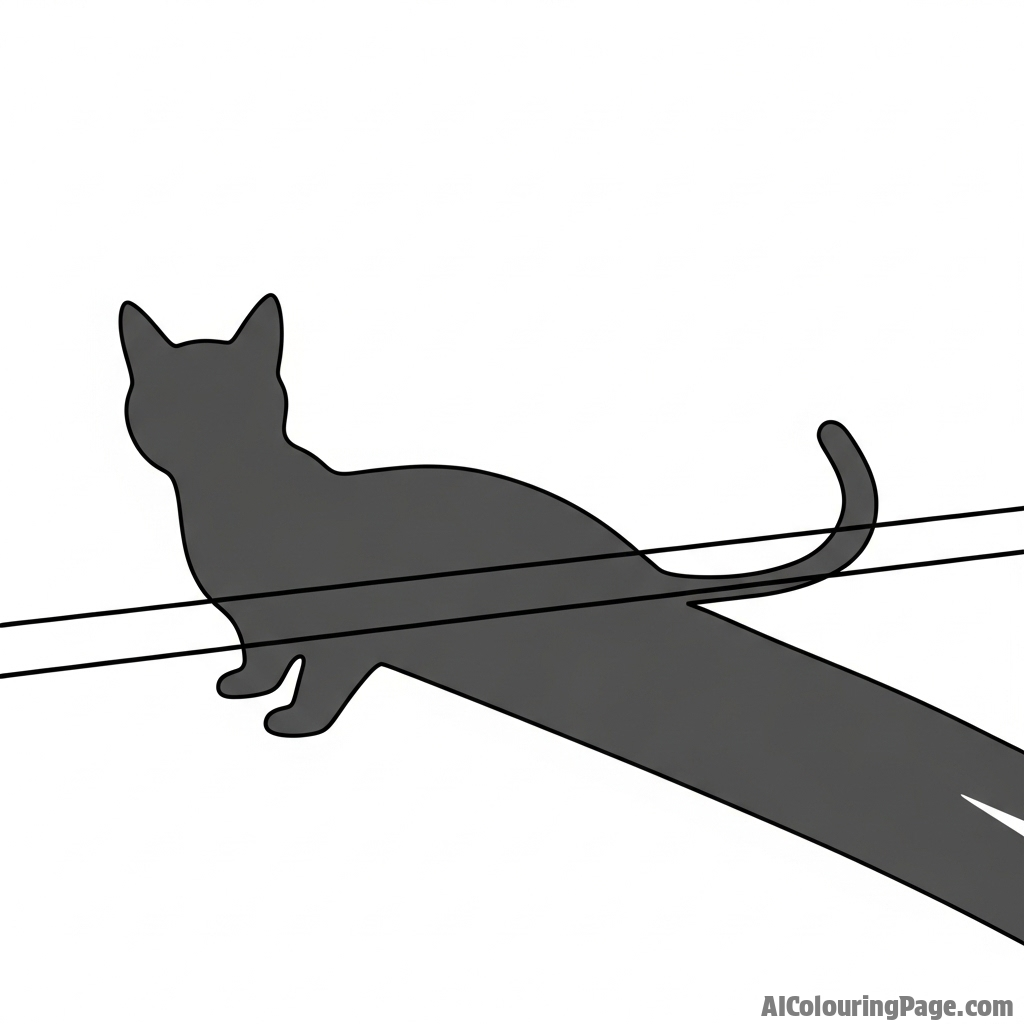 A cat's shadow, long and distorted, cast against a wall by a single light source.
